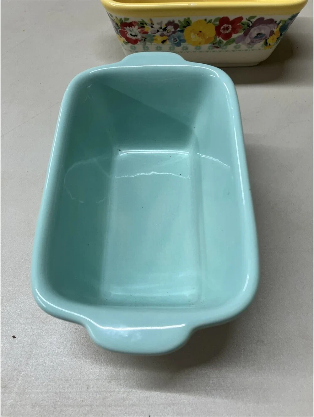 The Pioneer Woman Mini Loaf Pans Ceramic Set of 2 Floral Yellow Teal Stoneware